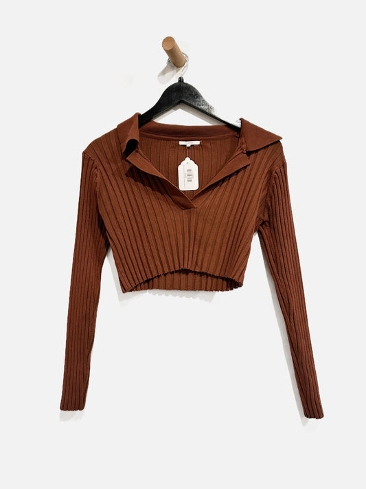 Tularosa Brown Ribbed Crop LS Top - Large