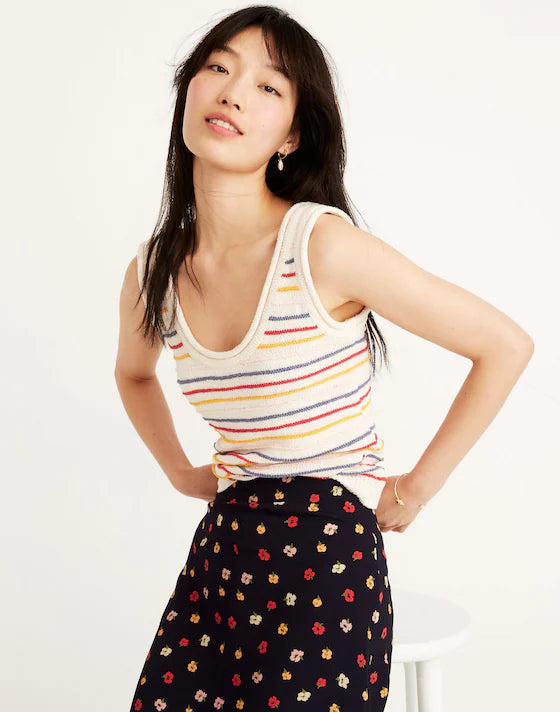 Madewell Scoop Sweater Tank in Allgood Stripe Pearl Ivory - Small