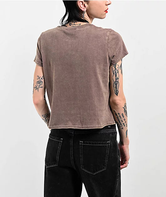 Empyre Ricky Deep Taupe Wash Crop T-Shirt - Large