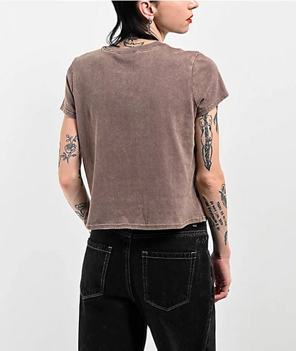 Empyre Ricky Deep Taupe Wash Crop T-Shirt - Large