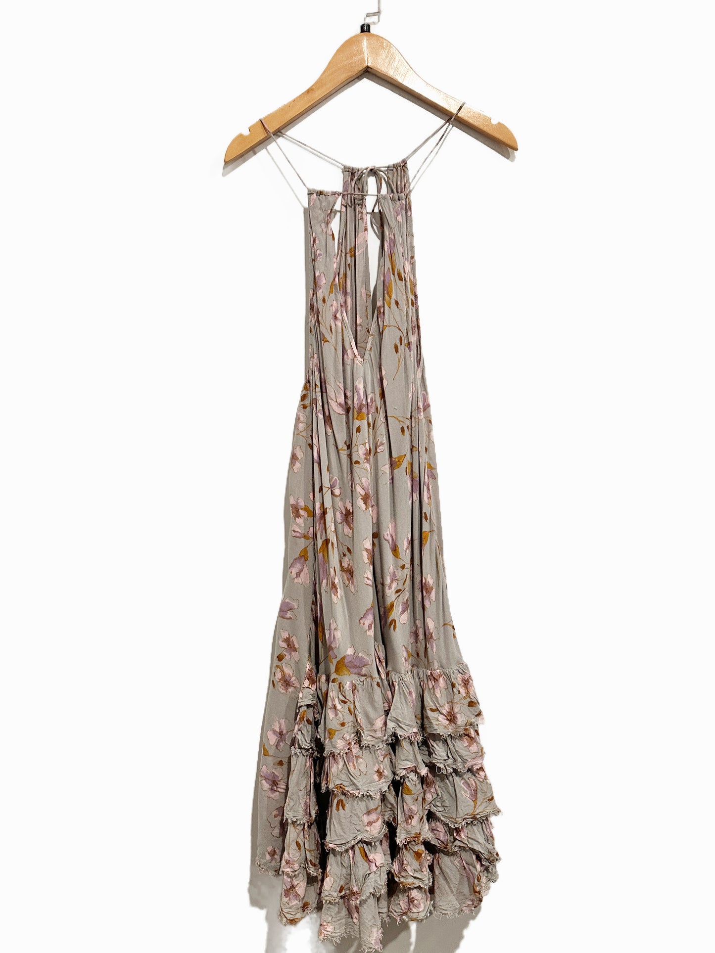 Free People Raw Ruffle Floral Tunic Dress in Seafoam- Small