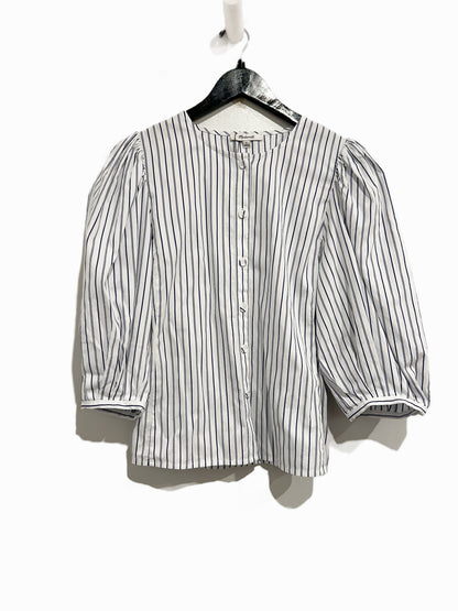 Madewell Puff-Sleeve Button-Up Top in Dark Blue And White Stripe - 4