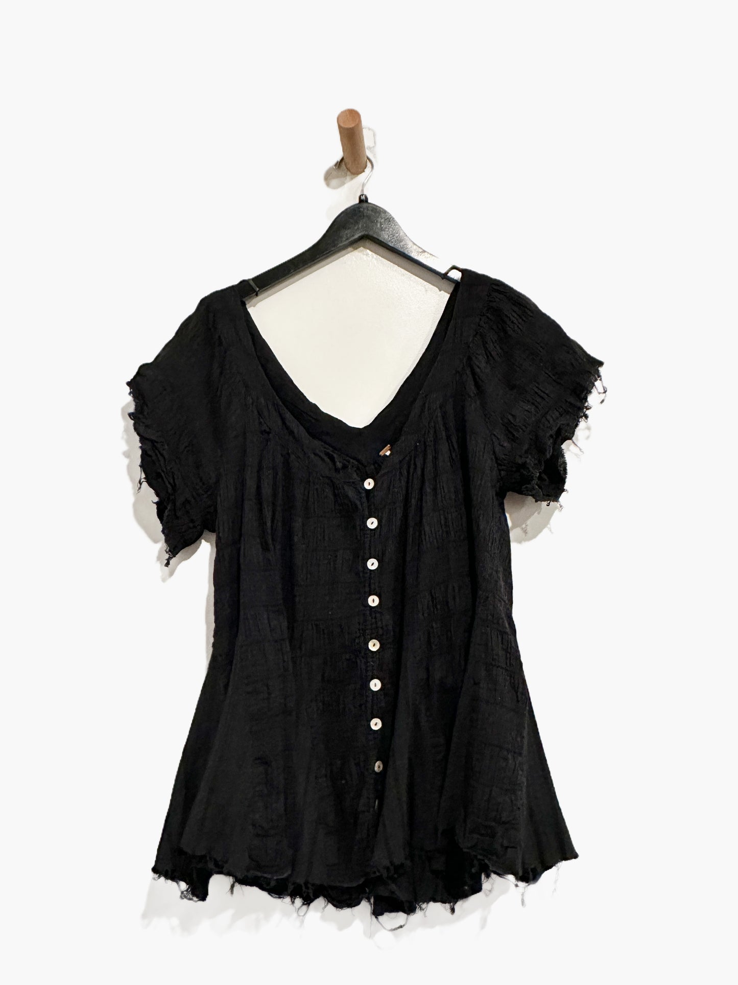 Free People Jolene Black Button Front Blouse - Medium