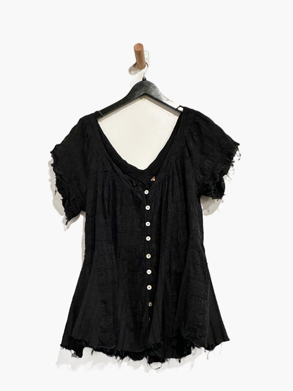 Free People Jolene Black Button Front Blouse - Medium