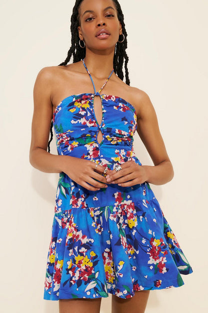 Anthropologie Emily Halter Mini Dress in Blue Pattern - Small