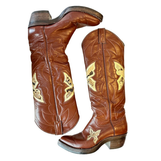 Justin Vintage Brown Butterfly Cowboy Boots - 6.5