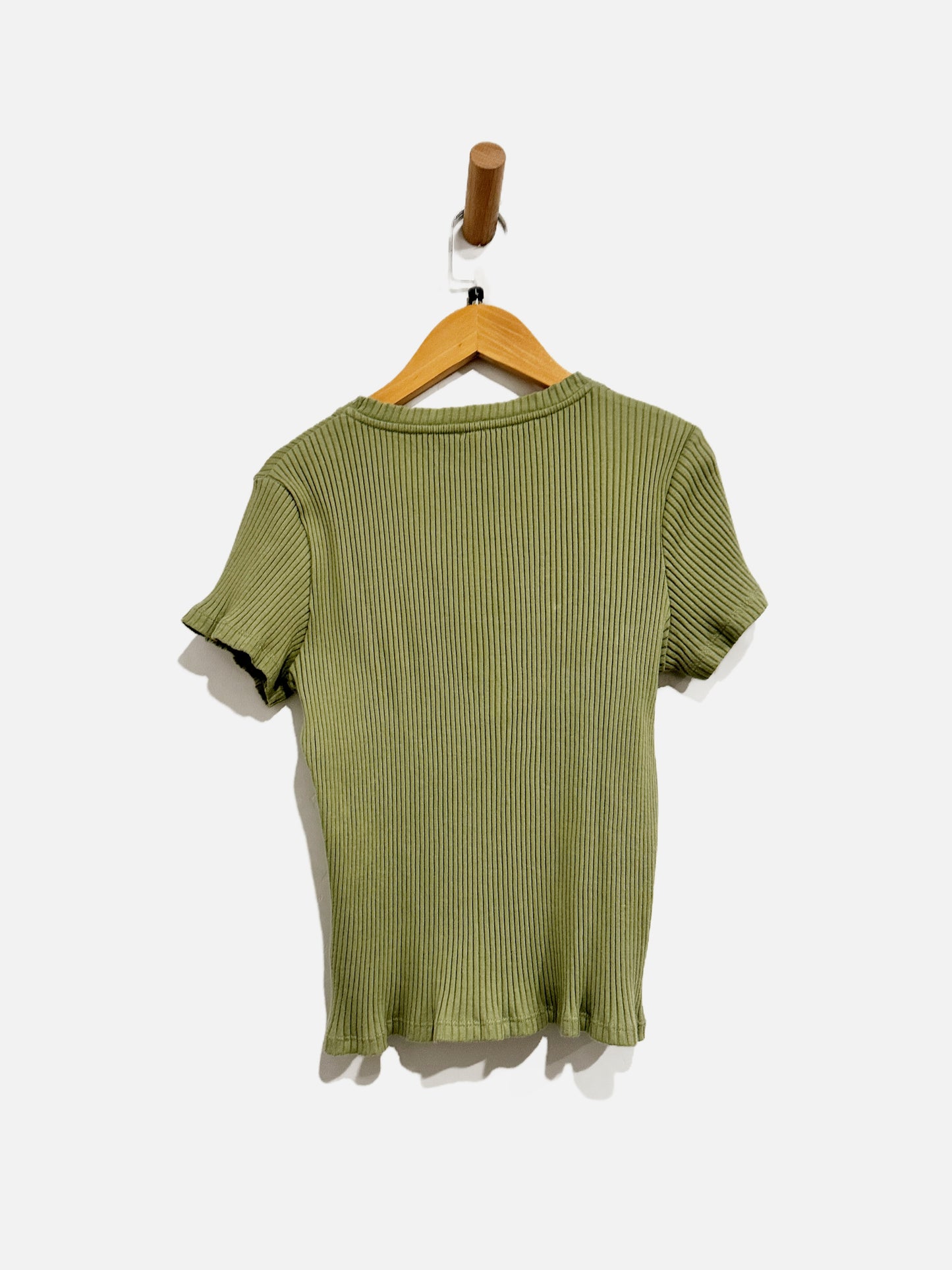 Anthropologie Green Ribbed SS Top - Large