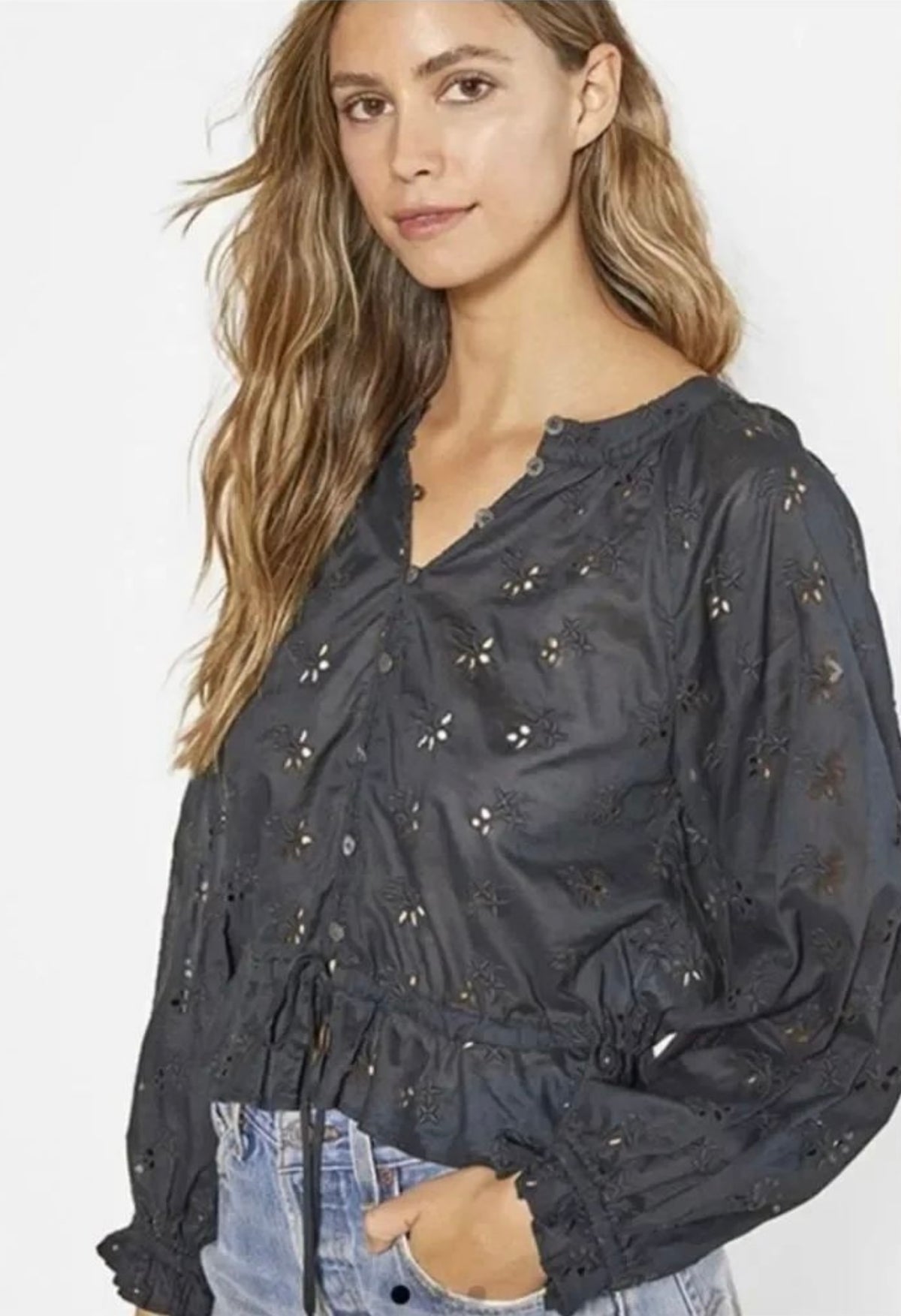 Outerknown Poet Blouse in Black Eyelet - Small
