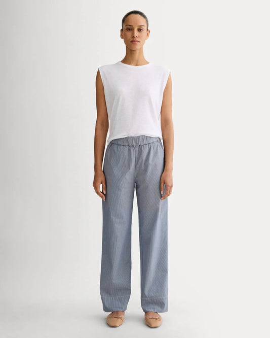 Everlane The Easy Pant Denim Pinstripe Elastic Waist Pants - Large