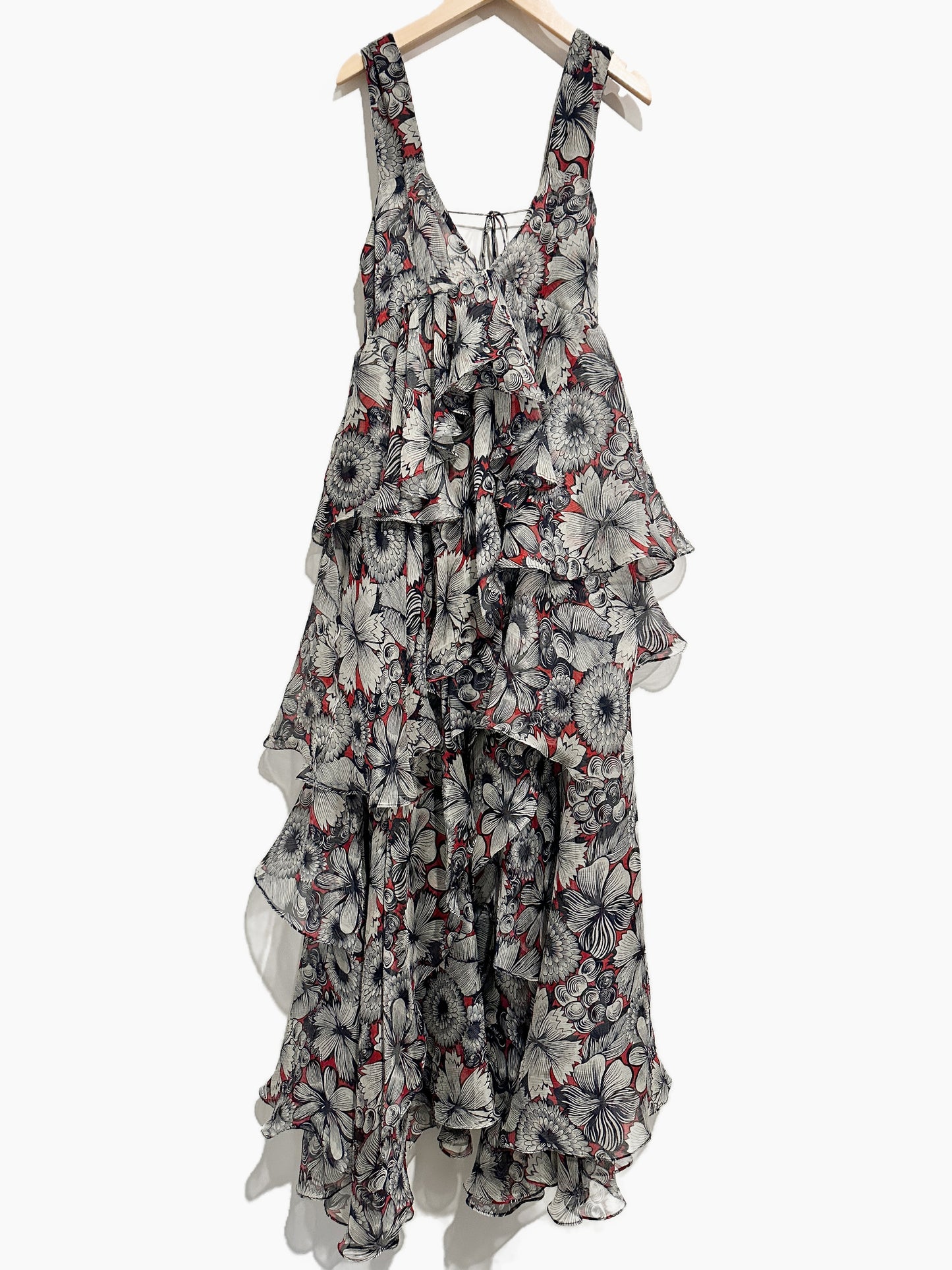 Jorya Red, White & Blue Floral Ruffle Dress