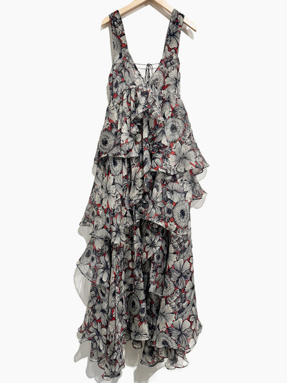 Jorya Red, White & Blue Floral Ruffle Dress