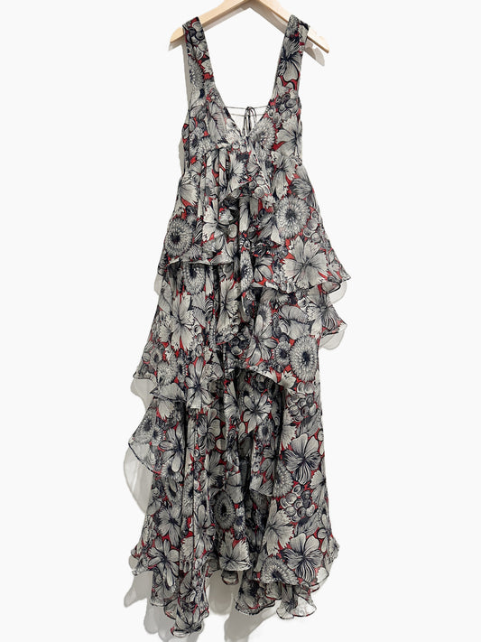 Jorya Red, White & Blue Floral Ruffle Dress