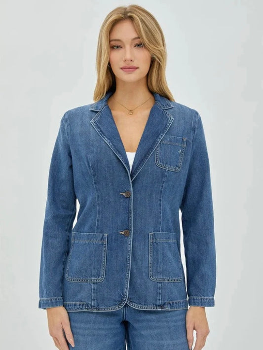 Hidden Rebel Denim Blazer in Medium Wash - XS