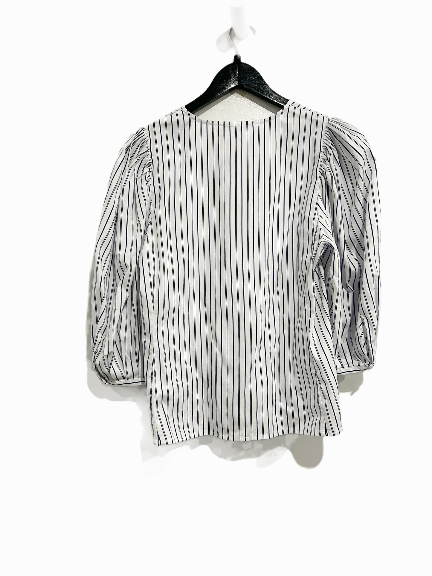 Madewell Puff-Sleeve Button-Up Top in Dark Blue And White Stripe - 4