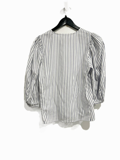 Madewell Puff-Sleeve Button-Up Top in Dark Blue And White Stripe - 4