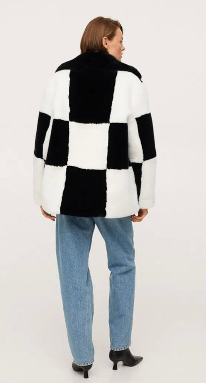 MNG Black & White Colorblock Coat - Large