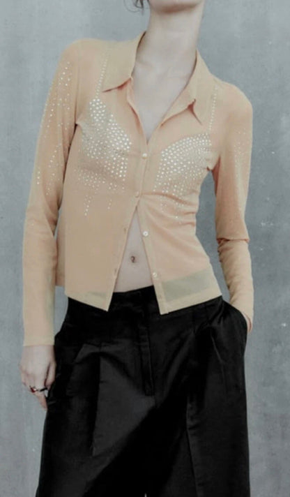Zara Sheer Rhinestone Button Down - Small