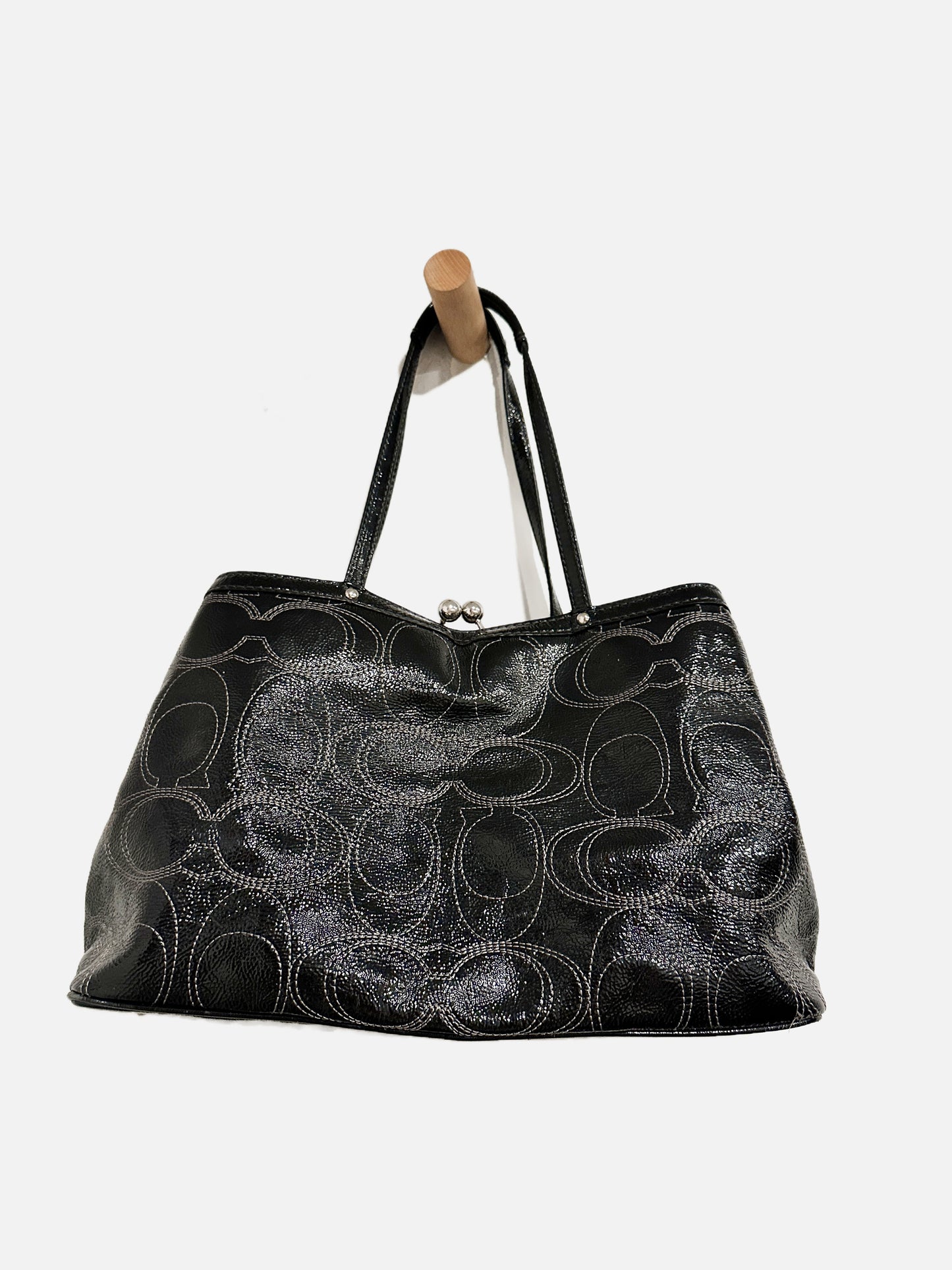 Coach Black Patent Logo Handbag