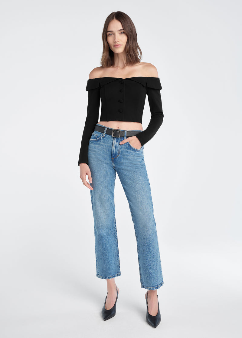 Favorite Daughter The Dot Mid Rise Straight Ankle Jeans in Westminster - 27