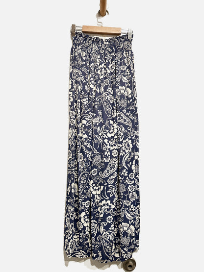Anthropologie Maeve Blue and White Floral Wide Leg Pants -XXS