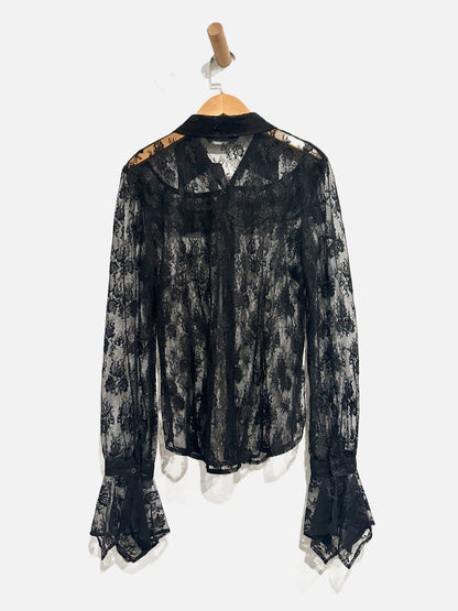 Express Y2K Black Lace Long Sleeve Blouse