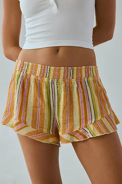 UO Out From Under NWT Lilly Shirred Ruffle Micro Shorts in Orange Stripe - Medium