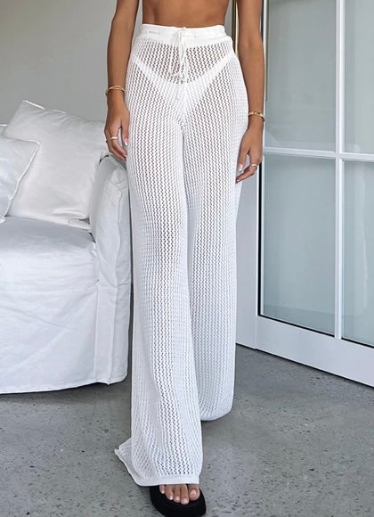 White Fox Wild One Off White Crochet Pants - Small