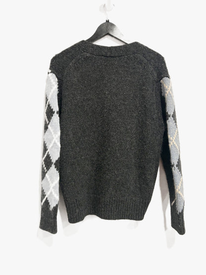Zara Gray Wool Argyle Cardigan - Small