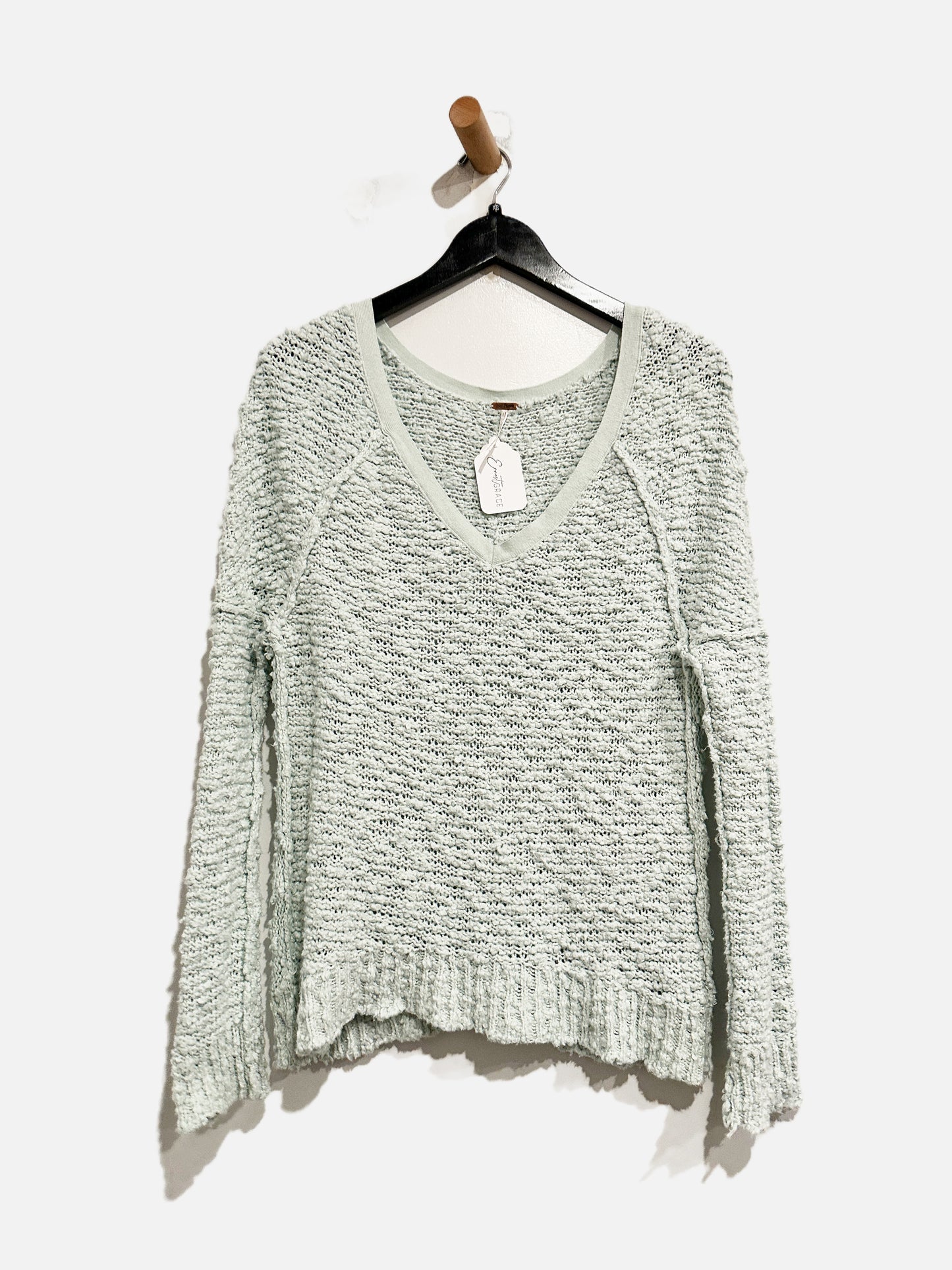 Free People Songbird Chunky Knit Sweater in Mint Green - XS