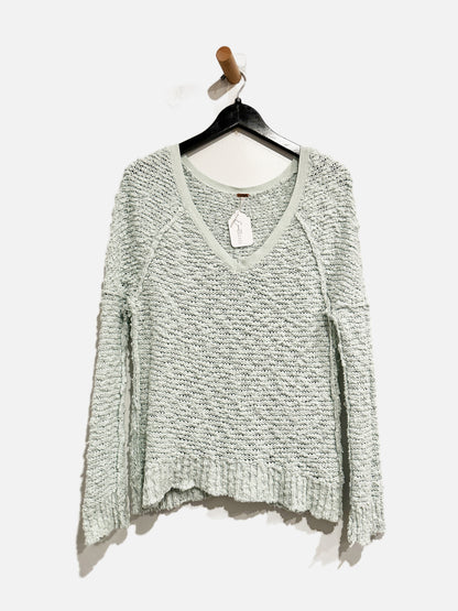 Free People Songbird Chunky Knit Sweater in Mint Green - XS
