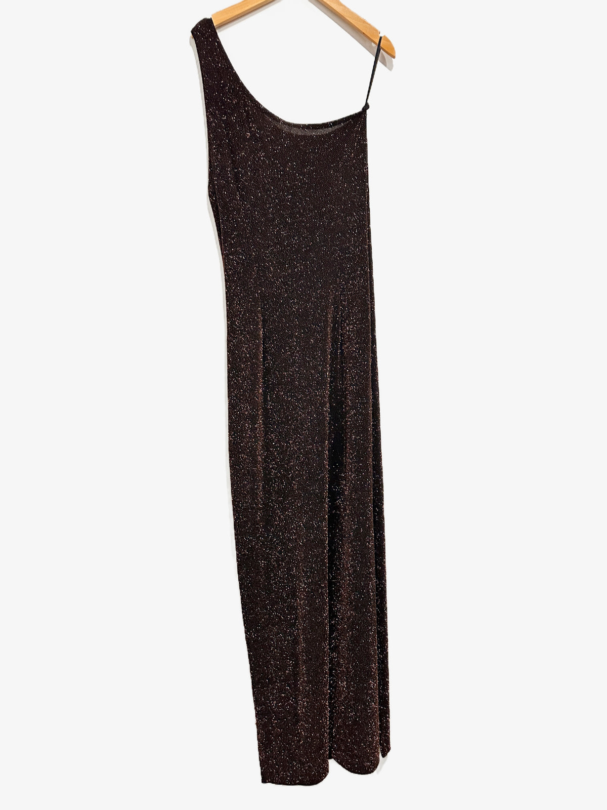 Vintage 90s Serendipity Maui One Shoulder Bronze Glitter Gown - Medium