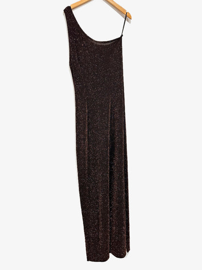 Vintage 90s Serendipity Maui One Shoulder Bronze Glitter Gown - Medium