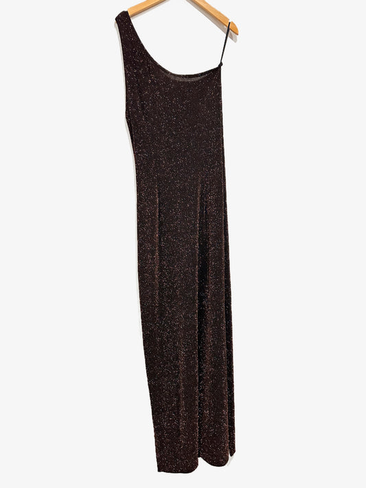 Vintage 90s Serendipity Maui One Shoulder Bronze Glitter Gown - Medium