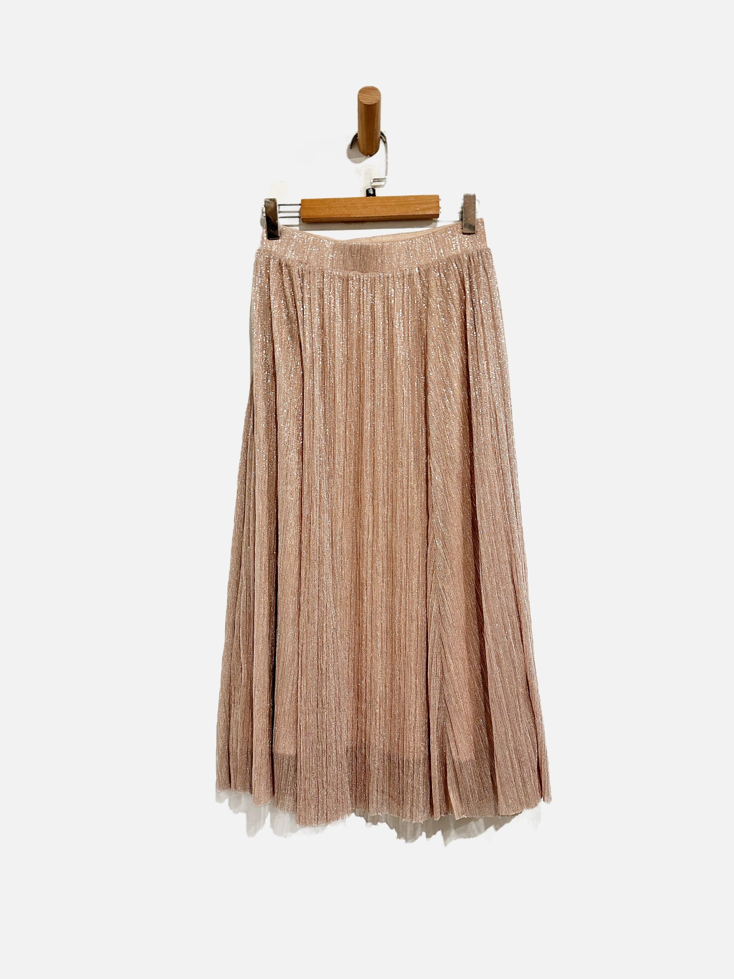 Anthropologie Maeve Pink Lurex Pleated Midi Skirt -XXS