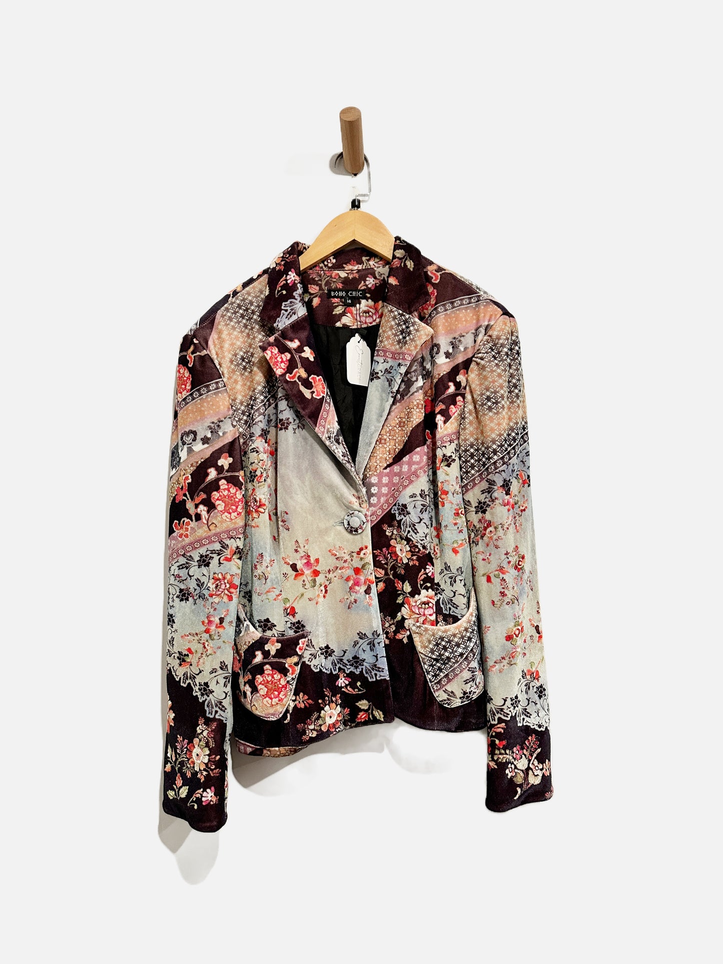 Boho Chic Velvet Print Jacket - 14