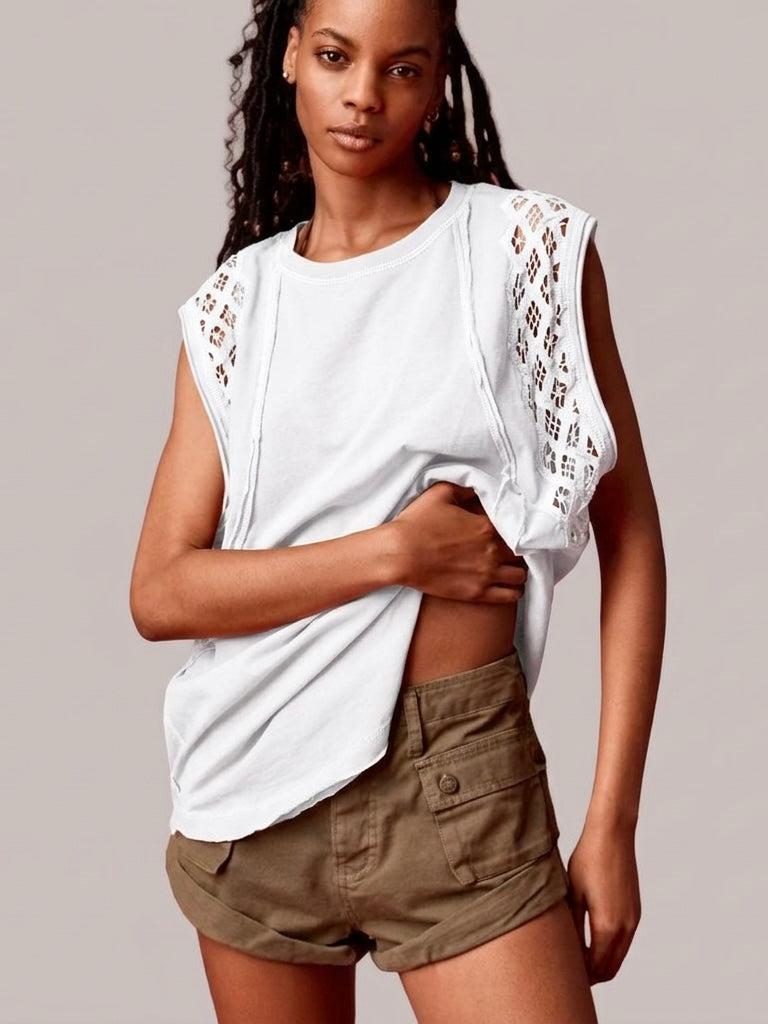 Free People Table For Two Tee in White - Medium
