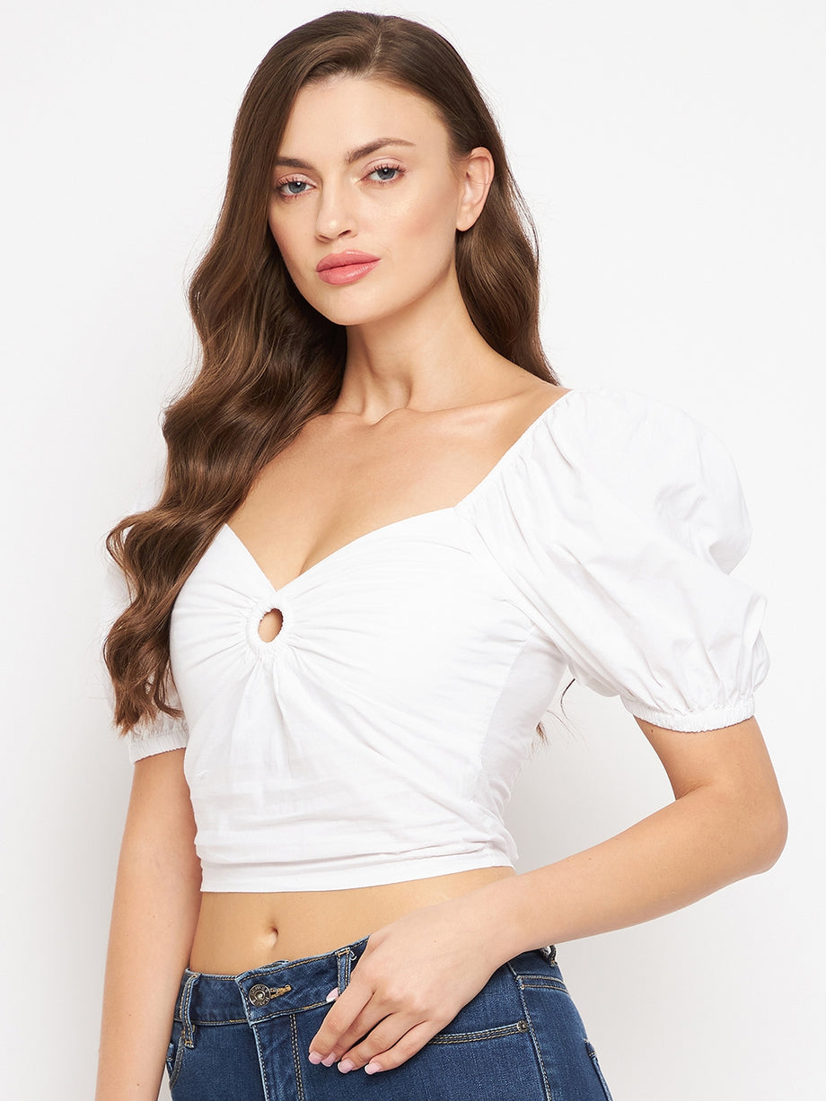 Sim & Sam White Poplin Keyhole Top - Small