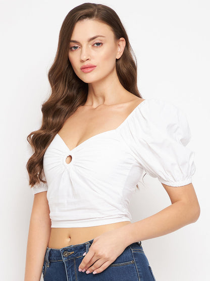 Sim & Sam White Poplin Keyhole Top - Small