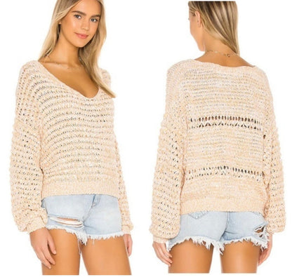 Free People Coconut Orange and White Cable Knit Sweater - XS