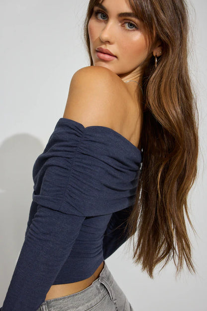 Garage NWT SexyCozy Off Shoulder Long Sleeve Top in Blue - Medium