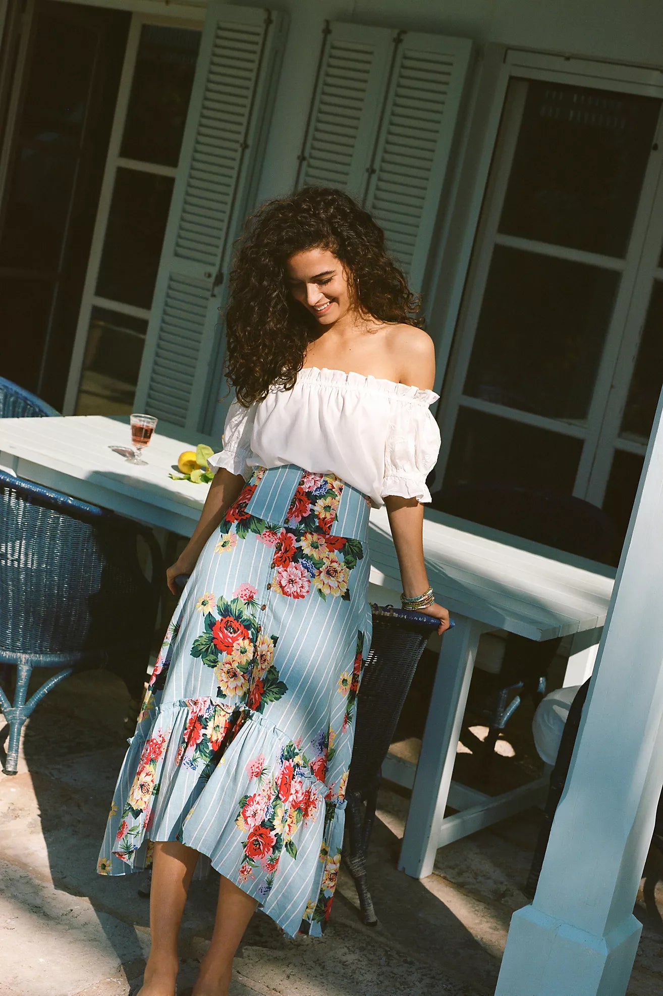 Anthropologie Maeve Blue Floral Skirt - 14