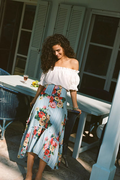 Anthropologie Maeve Blue Floral Skirt - 14