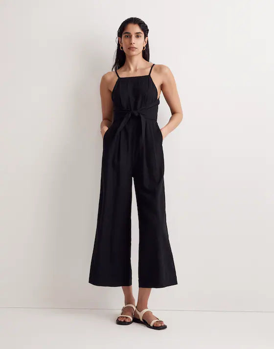 Madewell Tie-Waist Crop Wide-Leg Jumpsuit in True Black - 2