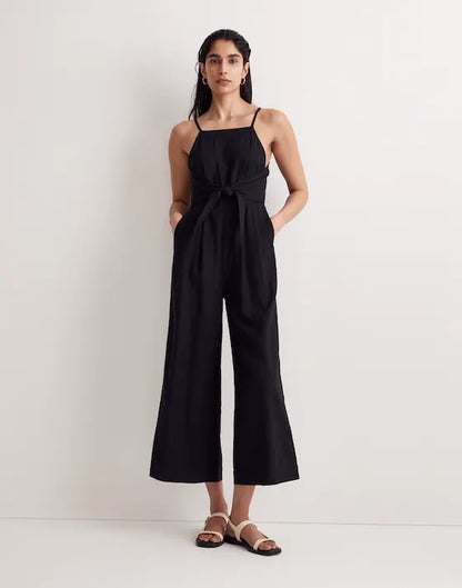 Madewell Tie-Waist Crop Wide-Leg Jumpsuit in True Black - 2