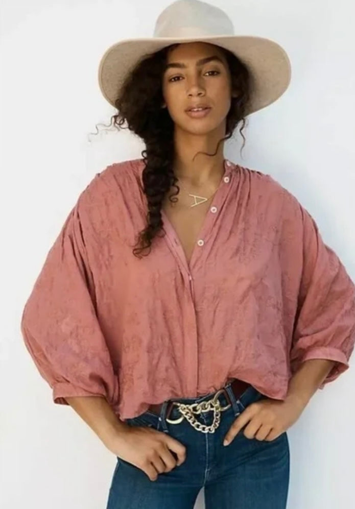 Anthropologie Pilcro Pink Embroidered Blouse - Medium