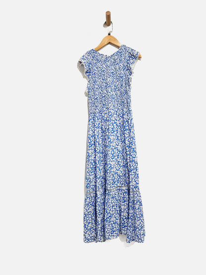 Lost & Wander Blue and White Floral Smocked Midi Dress - XS
