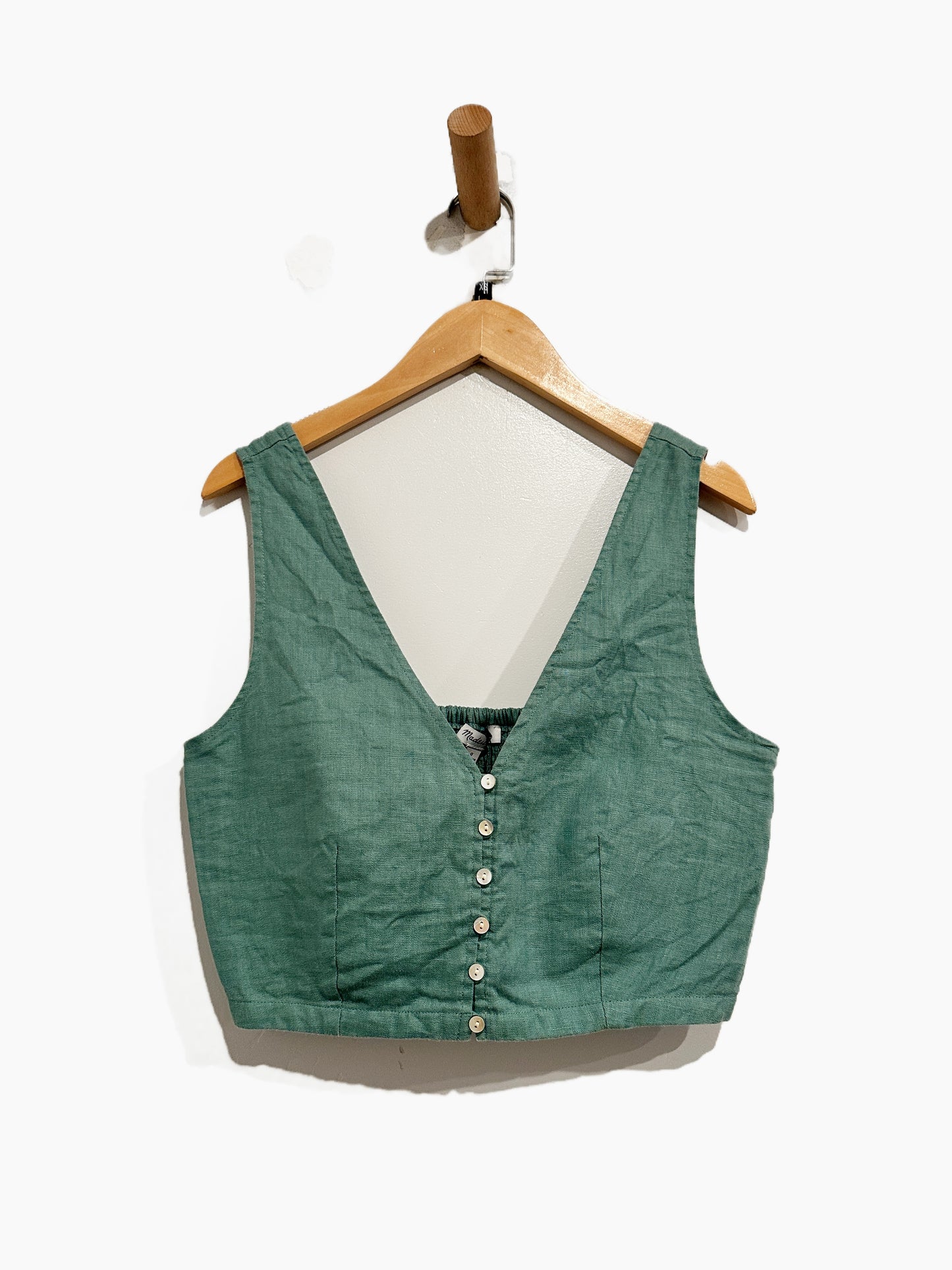Madewell Linen Gwen Crop Vest Top in Trellis Green - 0