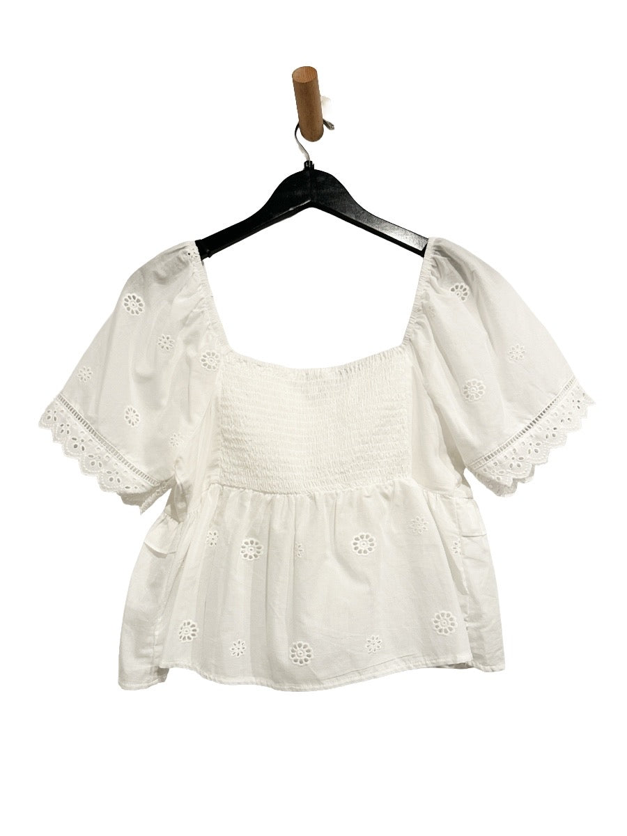 Celebrity Pink White Eyelet Peasant Blouse - Large