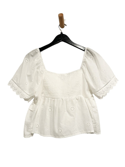Celebrity Pink White Eyelet Peasant Blouse - Large