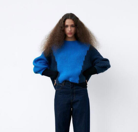 Zara Blue Two Tone Sweater - Large